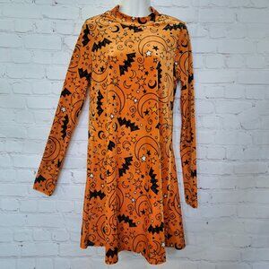 Xhilaration Velvet Comfy Halloween Bat Print Dress Size XS
